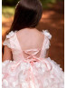 Pink 3D Flower Lace Organza Short Flower Girl Dress